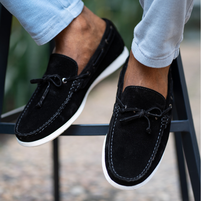 Mocassin Relaxe noir daim MDV1