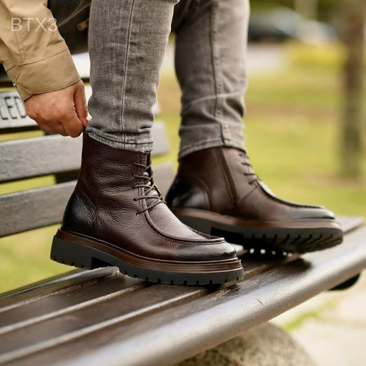 boot cuir Café semelle haute