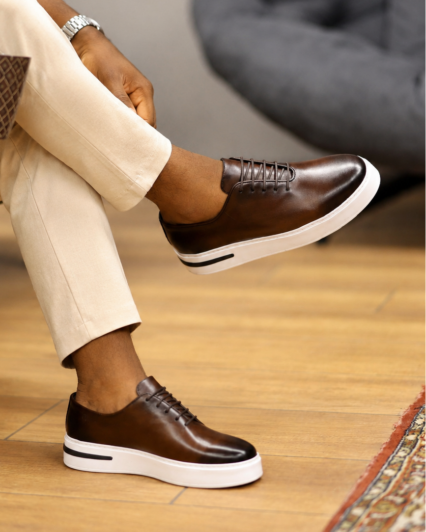 basket chaussure en cuir café VIP Bcj3