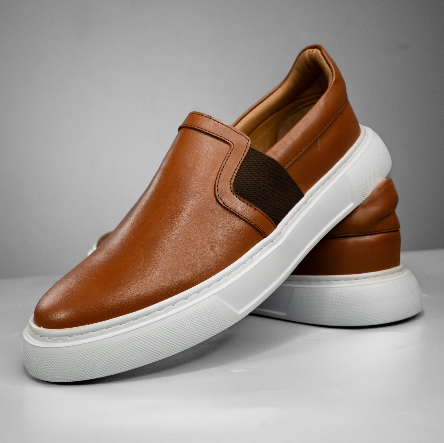 Mocassin basket relaxe marron cuir