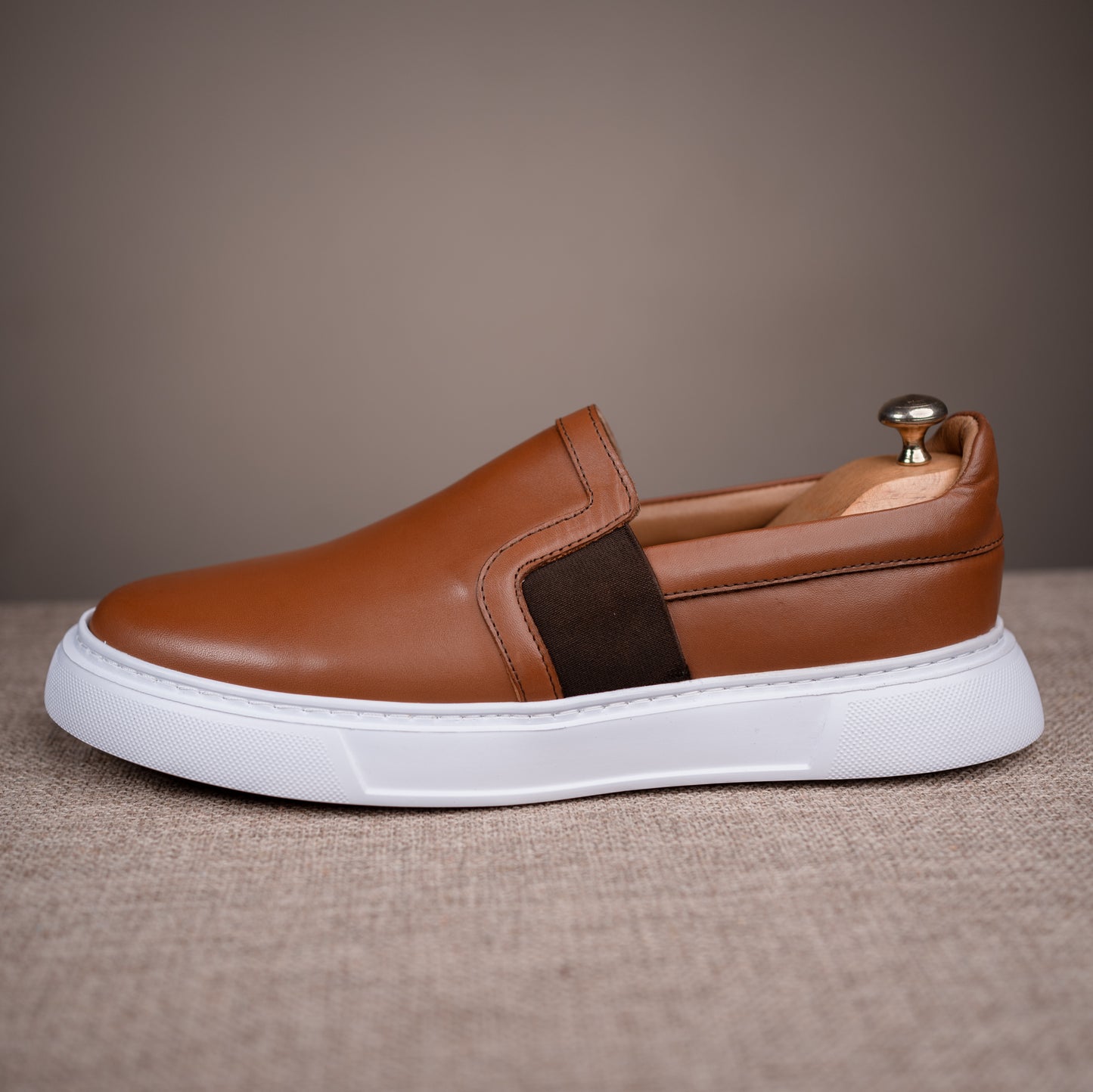 Mocassin basket relaxe marron cuir