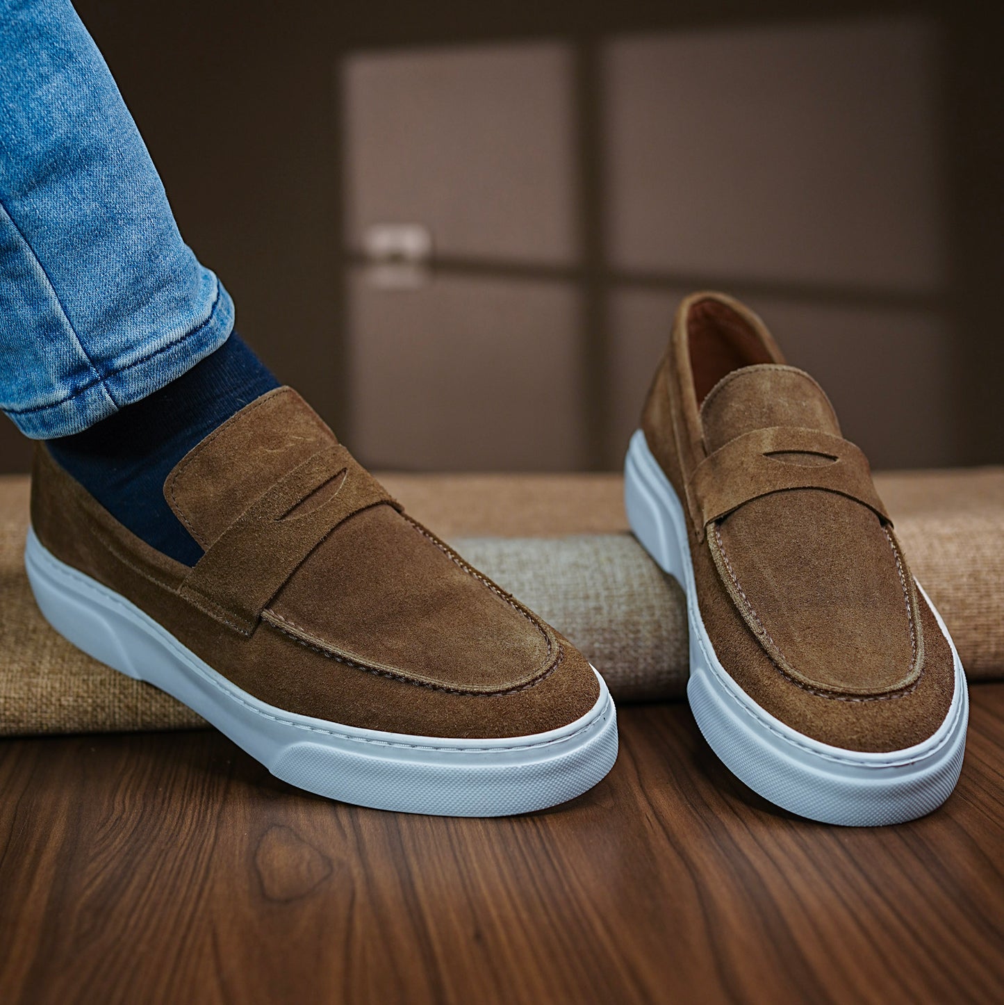 mocassin basket daim beige