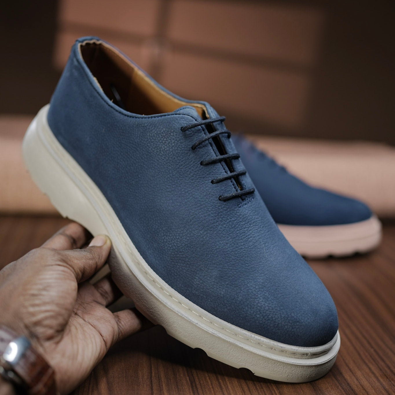Chaussure cuir nubuck bleu