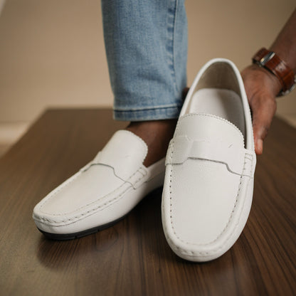 Mocassin blanc cuir