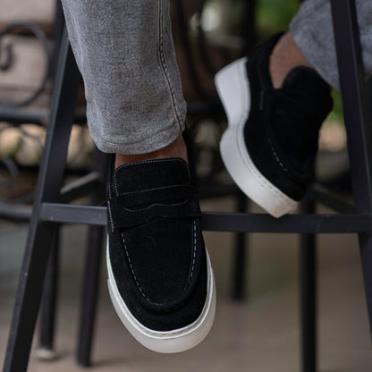 Mocassin basket relaxe daim noir MDX1