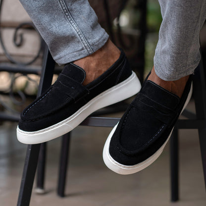 Mocassin basket relaxe daim noir MDX1