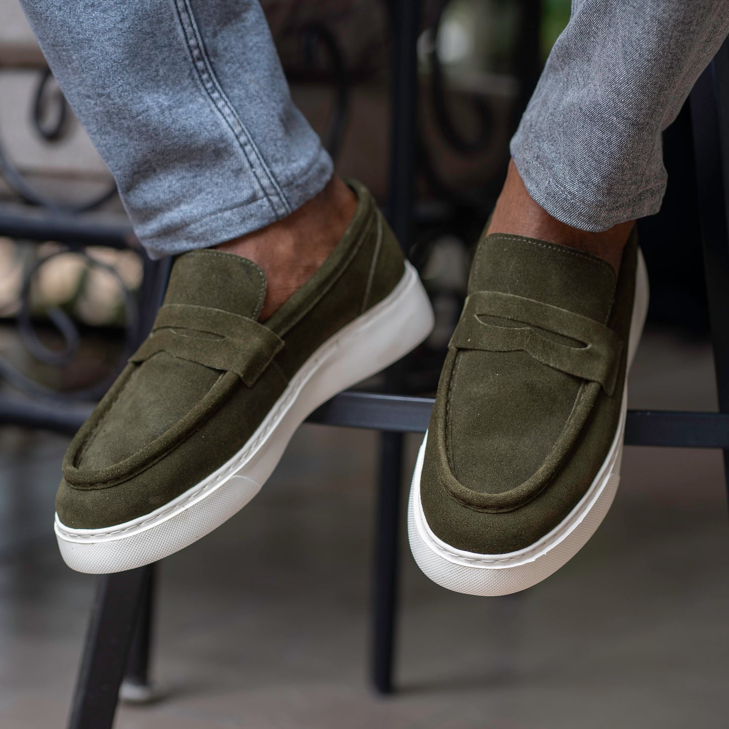 Mocassin basket relaxe daim vert MDX4