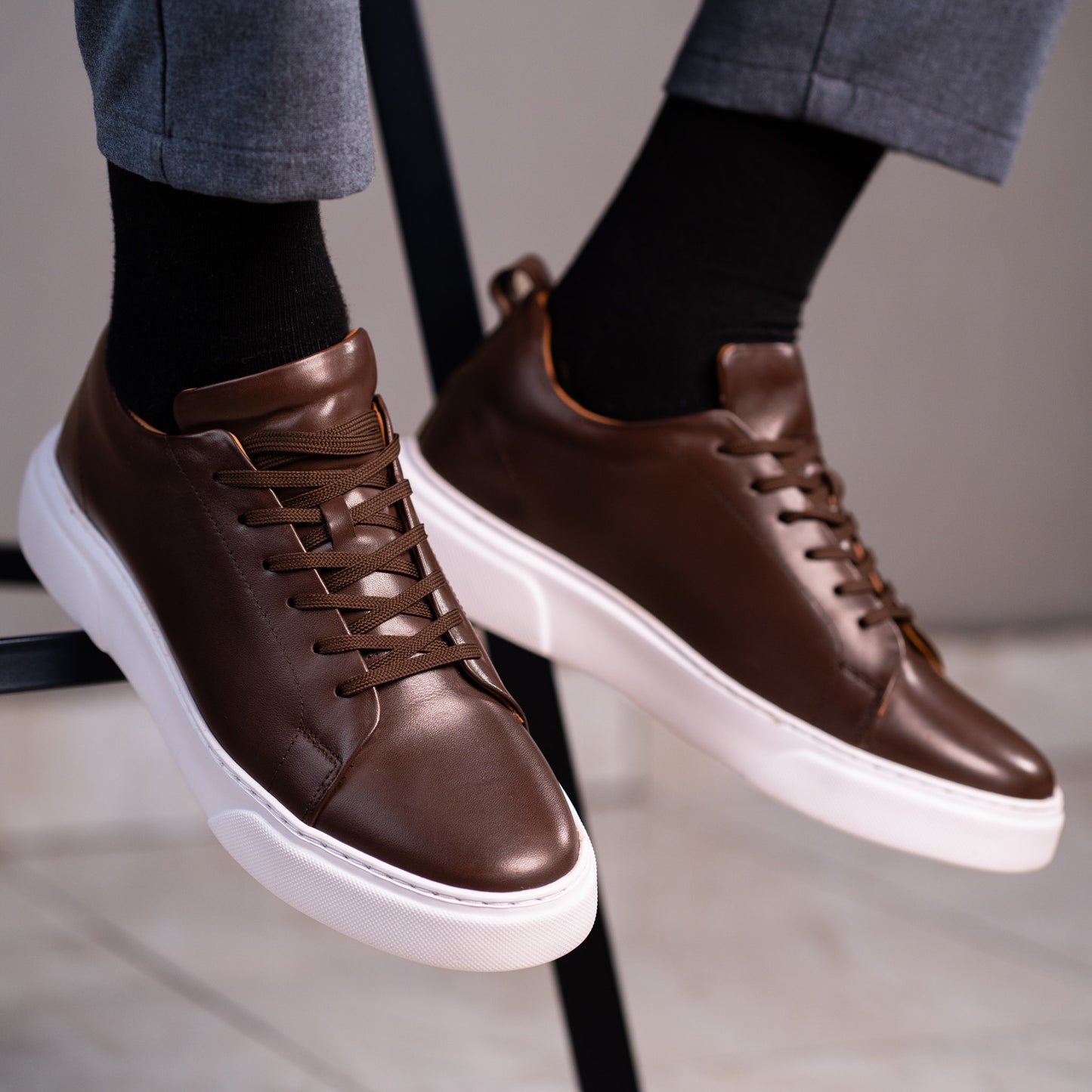 Basket classique cuir café BCV3