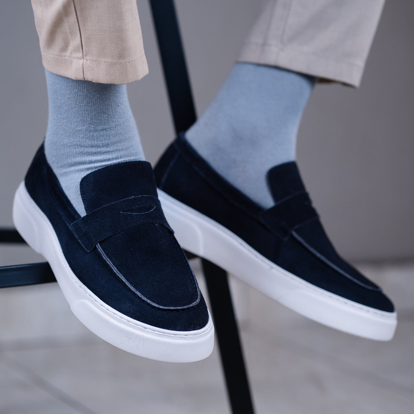 Mocassin basket relaxe bleu daim  MDM5