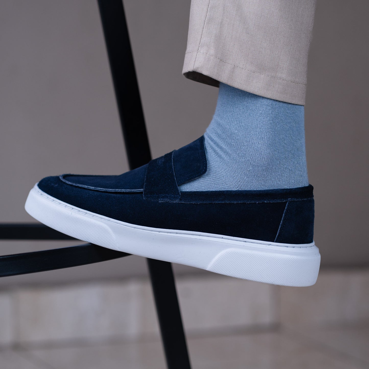Mocassin basket relaxe bleu daim  MDM5