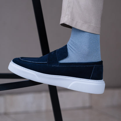 Mocassin basket relaxe bleu daim  MDM5