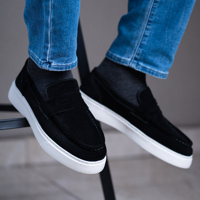 Mocassin basket relaxe daim noir MDX1