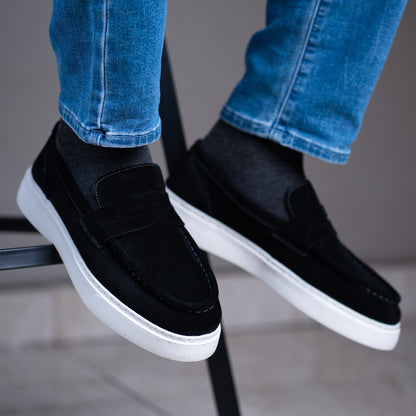 Mocassin basket relaxe daim noir MDX1