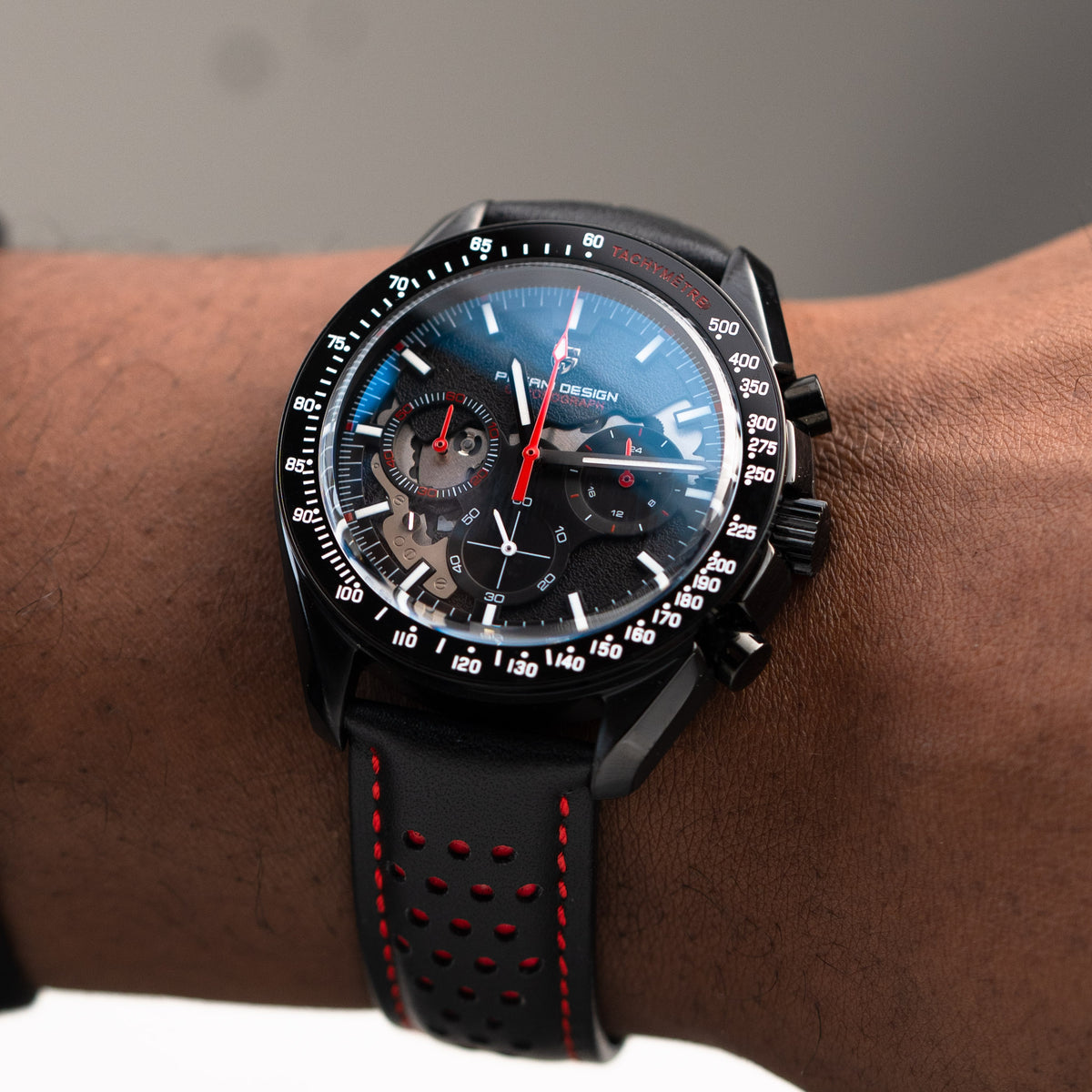 Montre PAGANI sport Homme argentée et cuir noir