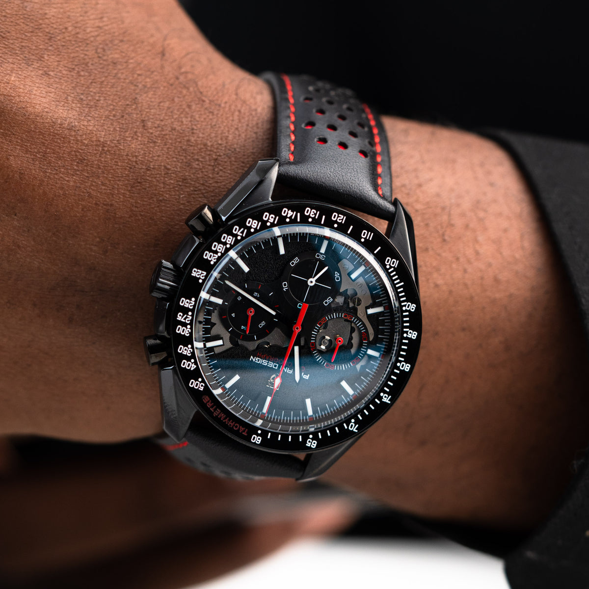 Montre PAGANI sport Homme argentée et cuir noir