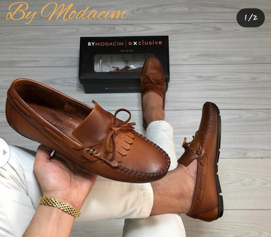 Mocassin Moustache cuir marron