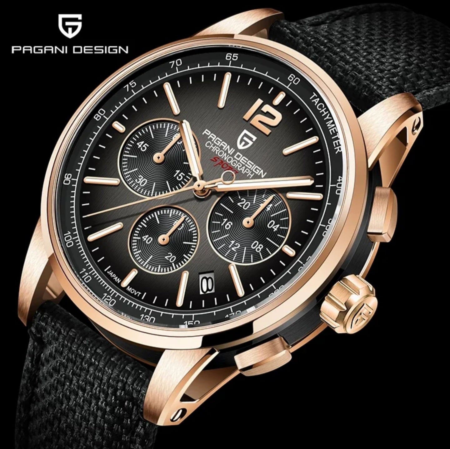 Montre homme Dorée rose fond noir