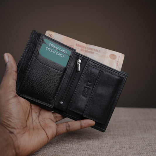 Porte monnaie en cuir Noir - Yazuribora