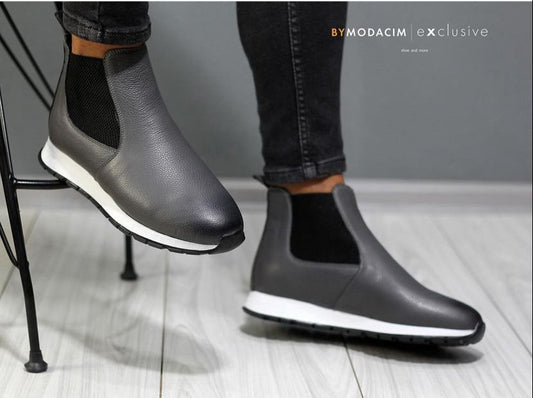 Semi botte en cuir grise