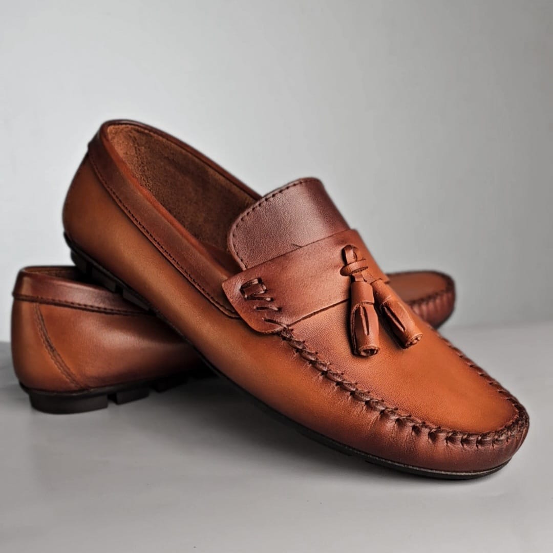 Mocassin nœud en cuir marron