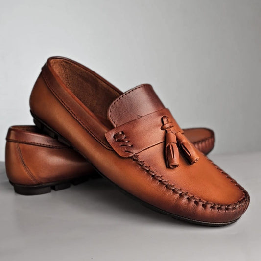 Mocassin nœud en cuir marron