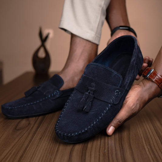 Mocassin en daim bleu