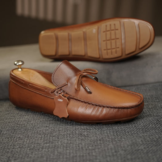 Mocassin marron cuir avec laset
