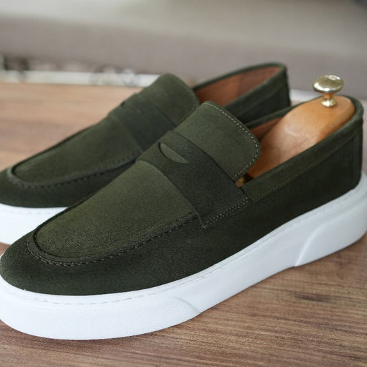 Mocassin basket daim vert