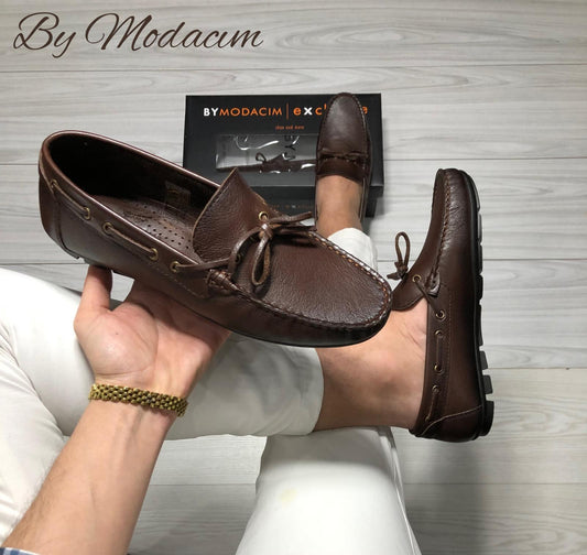 mocassin laset cuir café