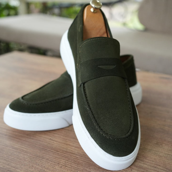 Mocassin basket daim vert