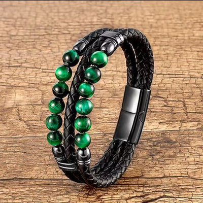 bracelet en cuir oeil de tigre - Yazuribora
