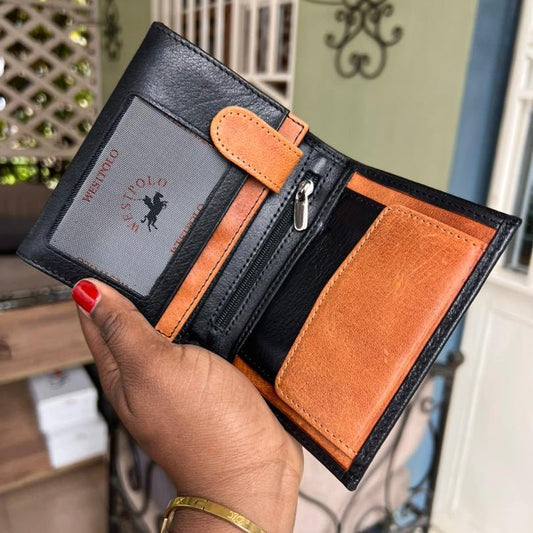 Porte monnaie en cuir Noir Marron - Yazuribora